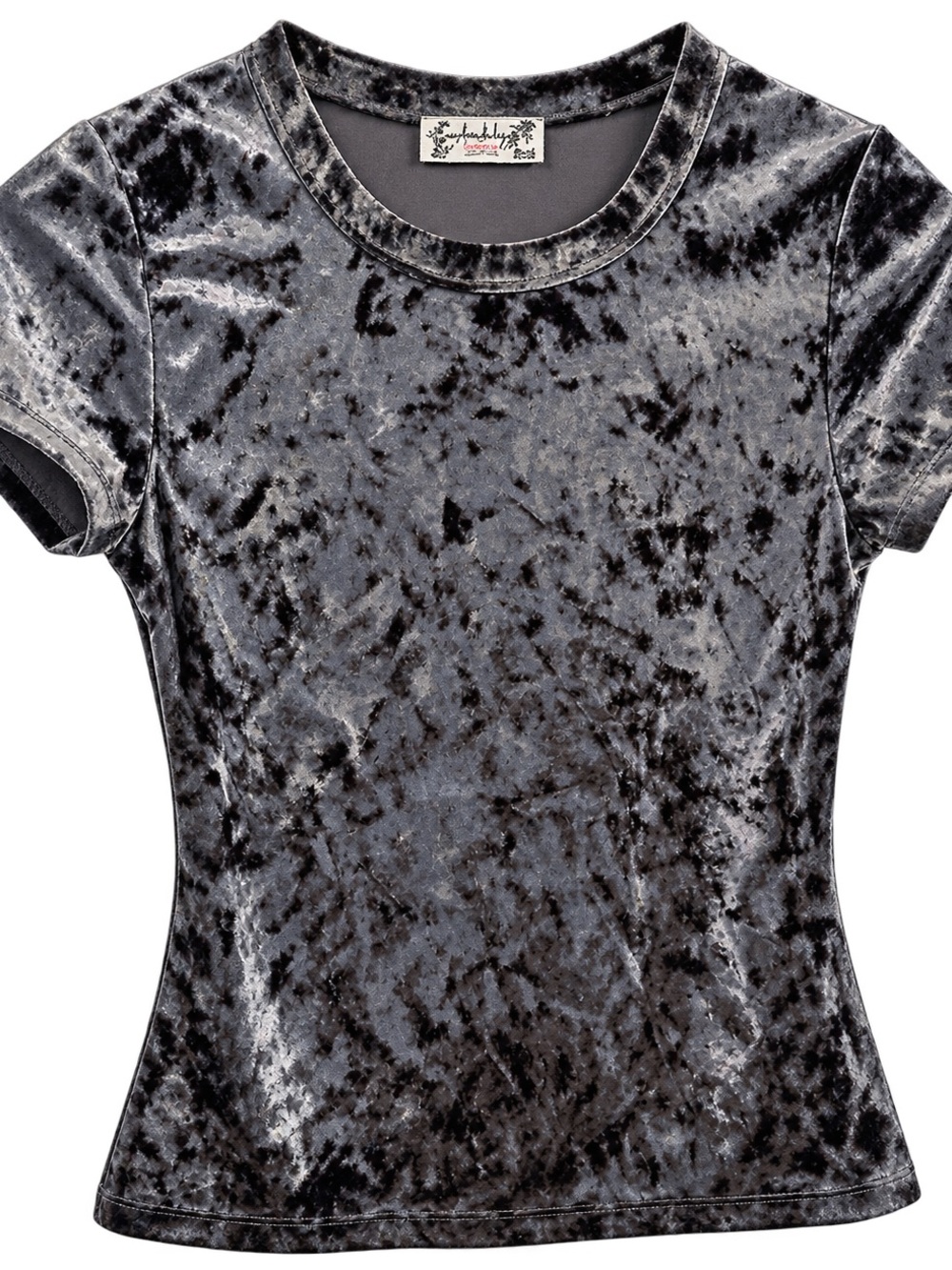 Intimately Free People XS Charcoal Gray Crushed Velvet Short Sleeve Tee
